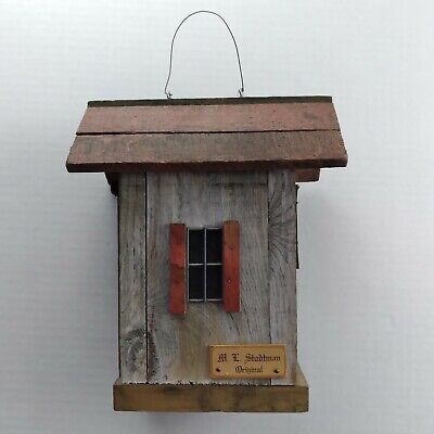 M. L. Studtman Original Office Birdhouse Handmade Wooden 9" with Wire Hanger