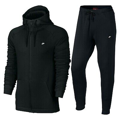 Nike Tracksuit Set Sportswear Modern Full Zip Hoodie Jogger Pant for Men, Black