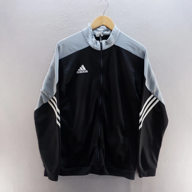 Adidas Track Jacket Grande Nero Grigio Logo Cerniera Piena Tuta Allenamento Top Uomo