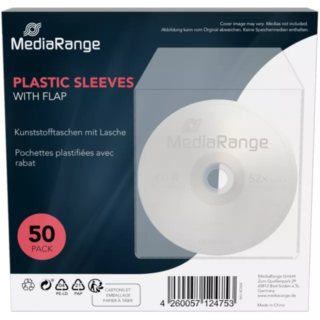 50 Stück MediaRange® CD DVD Sleeve Hüllen Plastikhüllen Folienhüllen Schutzhülle