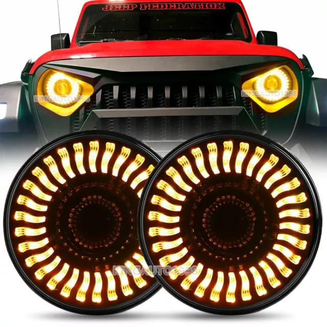 Pair 7inch 3D Lens LED Headlights Demon Eye Halo DRL For Jeep Wrangler JK 07-18