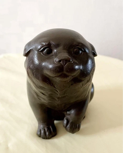 Dog Bronze Statue 4.1 inch tall Japanese Metalwork Figurine Sign Morimitsu