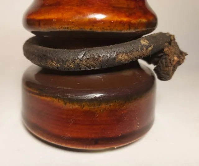 Ceramic / Porcelain Insulator - Thomas - Brown Glazed - POWER LINE ATTACHED! 9