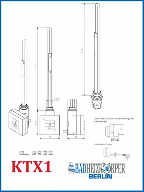 Calentador, Elemento Calefactor Con Control para Radiador Toallero KTX1 Blanco 3