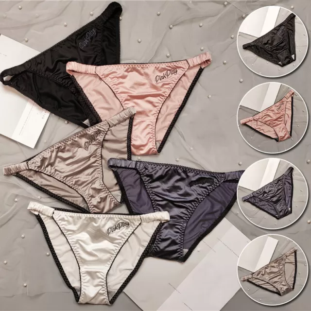 Women T-back Panties Briefs Silk Satin Thong G-string Knicker Lingerie  Underwear