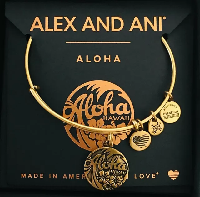 Alex and Ani Hawaii Exclusive Aloha Charm Russian Gold Bangle Bracelet NWT