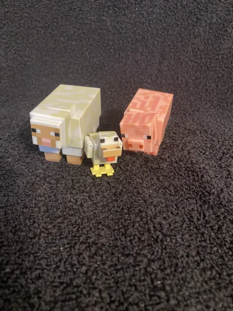 Minecraft Toy LOT of 3 Figures Animals Pig, Sheep, And Duck