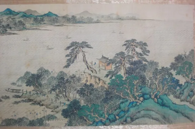 Very Long Old Chinese Scroll Hand Painting "JinJiangTu" Landscape "SunZhi" Mark