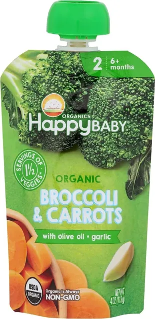 Happy Family Organics Stage 2 Broccoli & Carrots with Olive Oil & G Garlic 113g