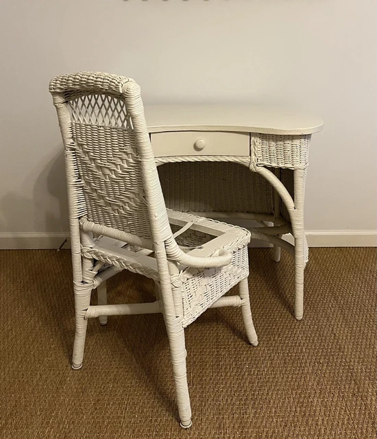 Antique Wicker Vanity Dressing Table  with Original  Chair Desk Set