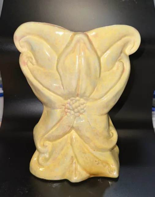 STARFISH FLOWER VASE! Vintage GONDER  USA ART pottery: gloss YELLOW GOLD glaze