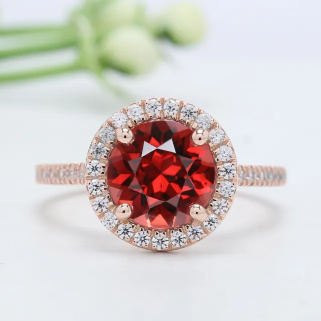 Red Dark Red Garnet Round Stone Ring 10K 14K Solid Gold Engagement Ring GN58
