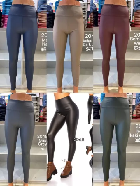 High Waist Leggings Leather Look PU Ladies Girls Stretch Trousers Pants Womens