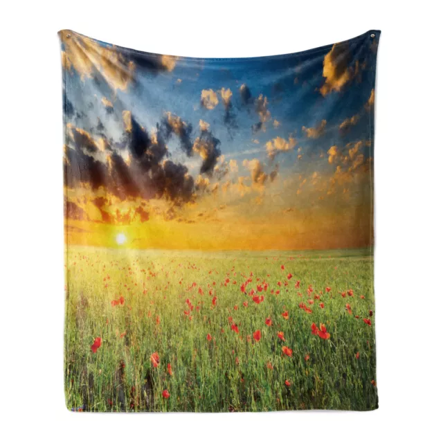 Mohn Weich Flanell Fleece Decke Sonnenuntergang an der Wiese Poppy