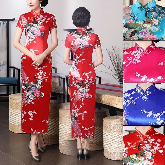 Broderie Robe Qipao Floral Style Chinois Femmes Crane Imprimé Vintage Soirée