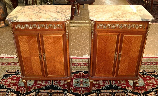 High Quality French Louis XVI Marble Top Commode Nightstands Circa 1910's