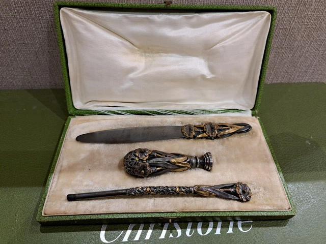 Nécessaire D'écriture Ancien – Sceau, Plumier, Coupe-papier Jeanne D'Arc Muguet, Pièce Rare Et Vintage