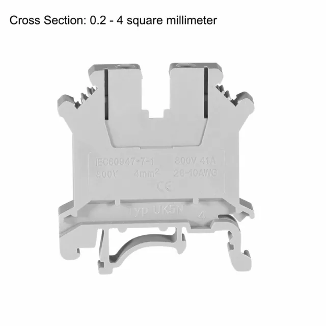 DIN Rail Terminal Block UK5N 800V 41A Screw Type Connector 0.2-4mm2 Grey 10 Pcs 2