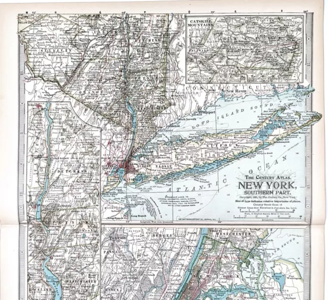 1899 NEW YORK Map ORIGINAL CITY Manhattan Long Island Brooklyn Hudson RAILROADS