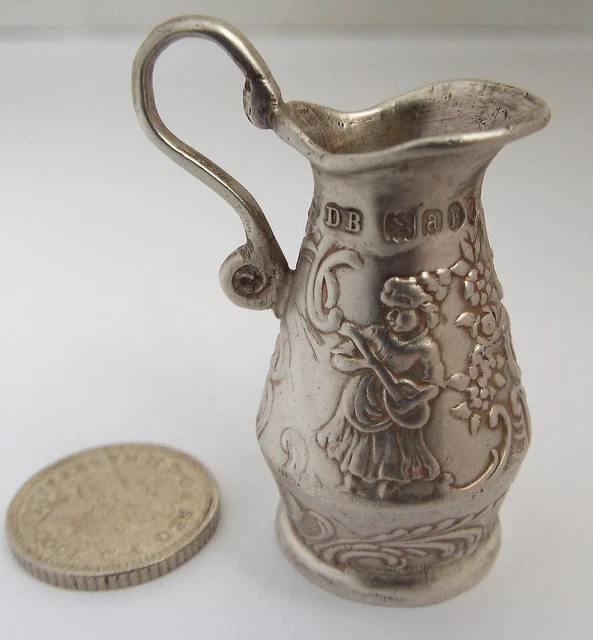 Beautiful Orig English Antique Victorian 1896 Sterling Silver Miniature Jug Ewer