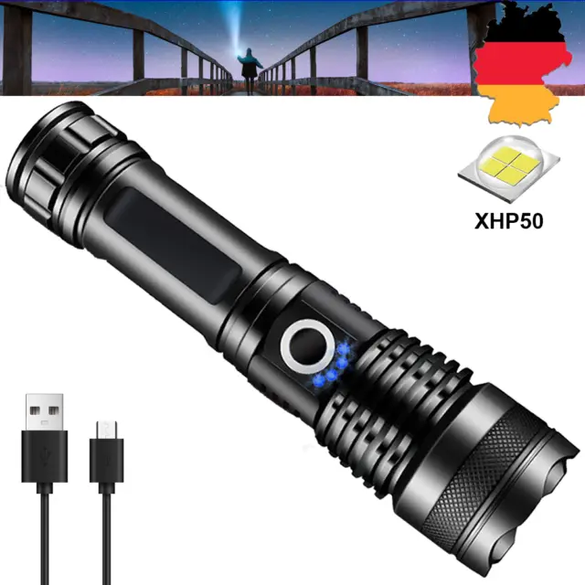 Super hell Taschenlampe LED USB XHP50 Taktisches Fackel 26650 Akku Extrem Stark