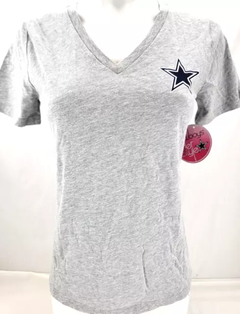NEW Dallas Cowboys Her Style NFL Gray SS Heathered V-Neck Shirt Womens M