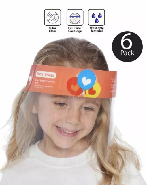 Kids Face Shield Visor Unisex Transparent Safety Cover Guard Heart Balloon 6 Pcs