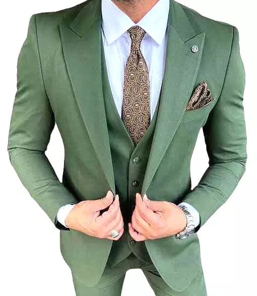 Designer Businessanzug Costume de Mariage Vert Laine pour Hommes Cintré Slim Fit