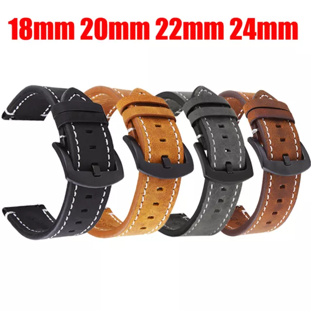18mm 20mm 22mm 24mm Mens Genuine Soft Leather Watch Band Strap Quick Release Pin