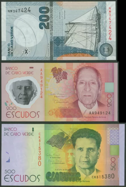 Cape Verde: 3x 200-500 Escudos 2005-2014 - UNC
