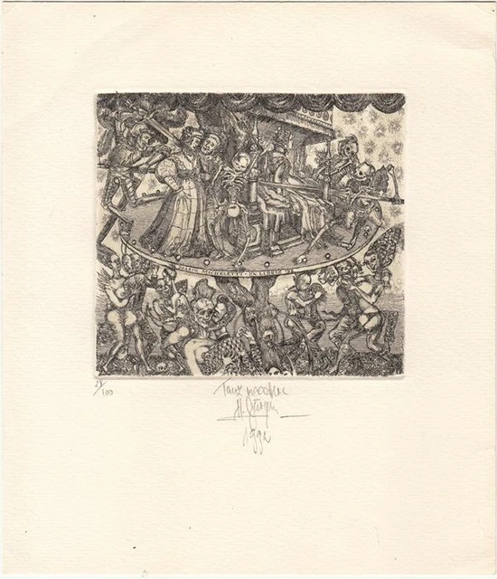 Exlibris Bookplate Etching Harry Jürgens 1949 Dance Macabre