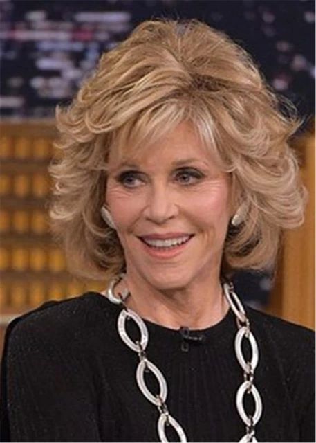 100% Human Hair Fashion Women's Blond Layered Wigs Natural Full Wigs 10 In