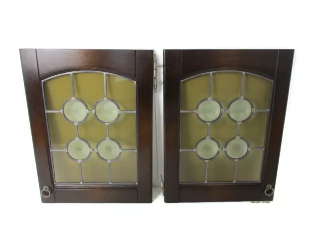 pair Vintage Carved Wood Door Panels Reclaimed Architectural Leaded Glass Leicht