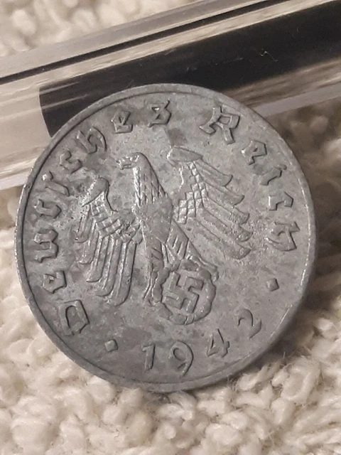 1942 F  WW2 German 1 Reichspfennig,  Heavily Circulated With Flaws
