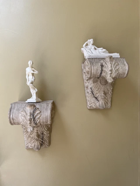 Pair Shelf leaf Wall Corbel Sconce Bracket Architectural Accent Stone Look