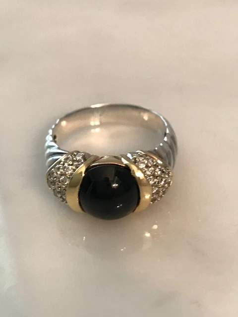 David Yurman 18K,925 Dark Blue Chalcedony & Diamond Capri Ring Size 8.75 $450.00