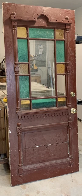 1800's Antique ENTRY DOOR Stained Glass VICTORIAN Eastlake Style Original ORNATE