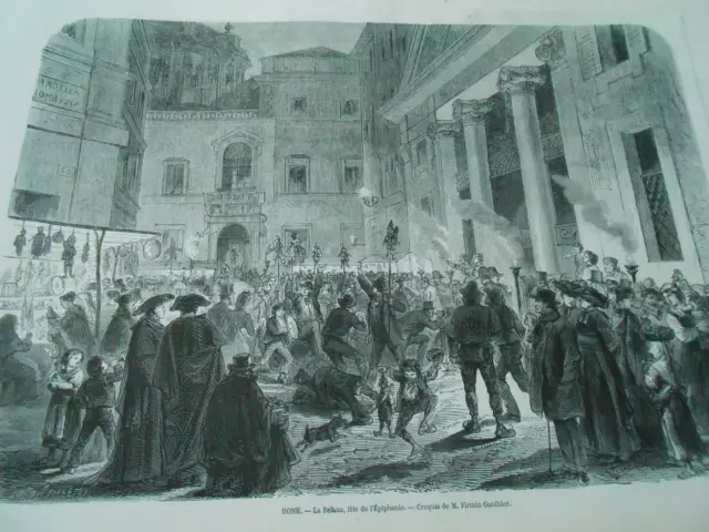 Rome La Befana Feast of the Epiphany Engraving Old 1870