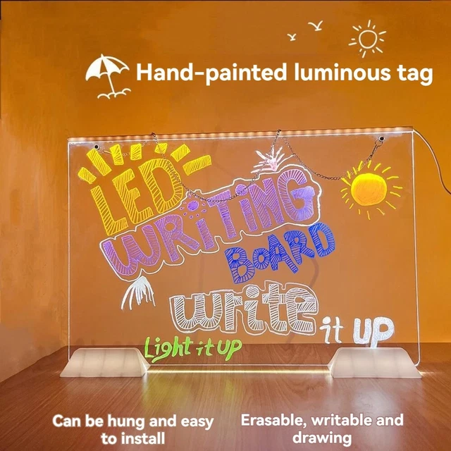 CAN BE HUNG 7Colors LED Dry-Erase Note Board Acrylic Message Board ...