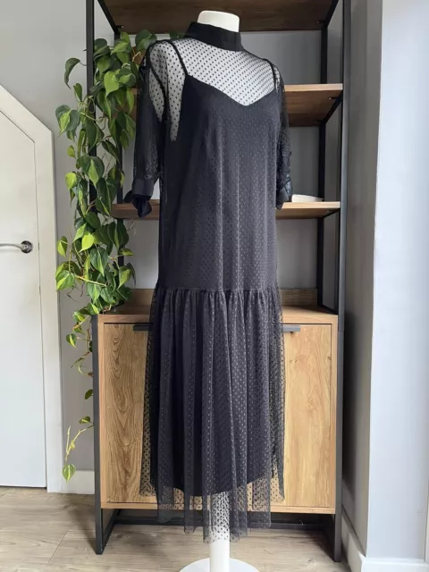 Dotted mesh tulle midi dress zara online