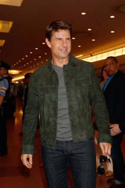 Tom Cruise hecho a mano elegante cuero de ante genuino Biker Trucker...