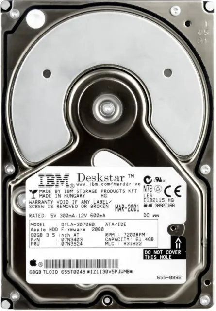IBM DESKSTAR 75GXP 07N3524 07N3403 DTLA-307060 61GB 7200U/min 2MB ATA 3.5'' Zoll
