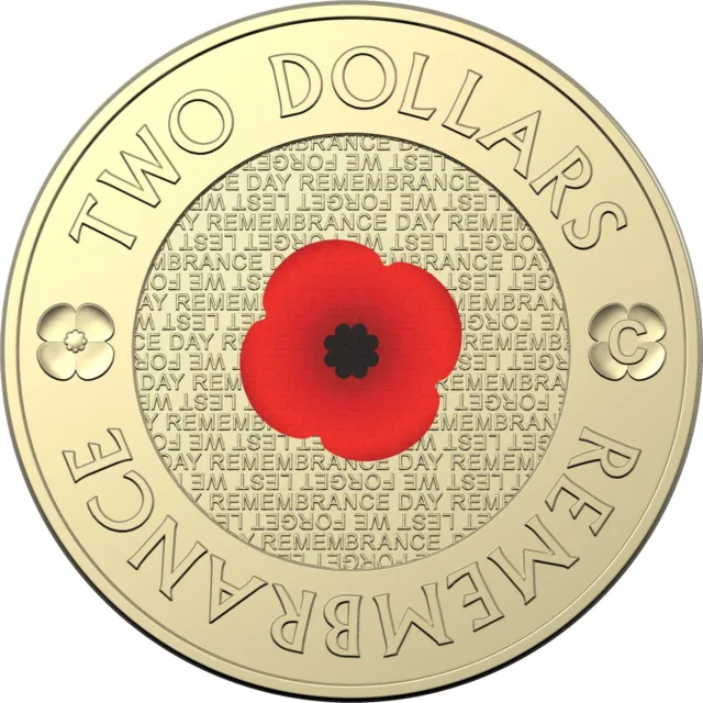 10 X 2022 $2 "C" Red Poppy Remembrance Colour Unc Coin On Card Free Express Post 2