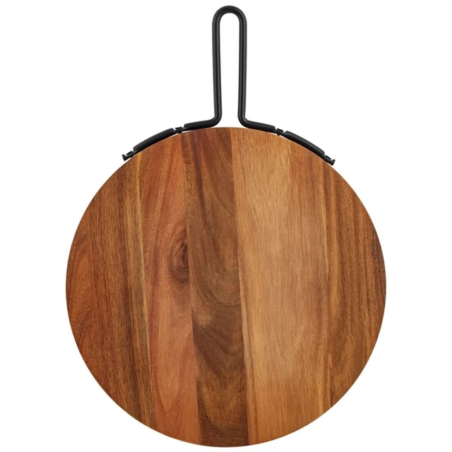 Wooden Serving Board Natural Acacia Wood Cheese Pizza Serving Board Metal Handle
