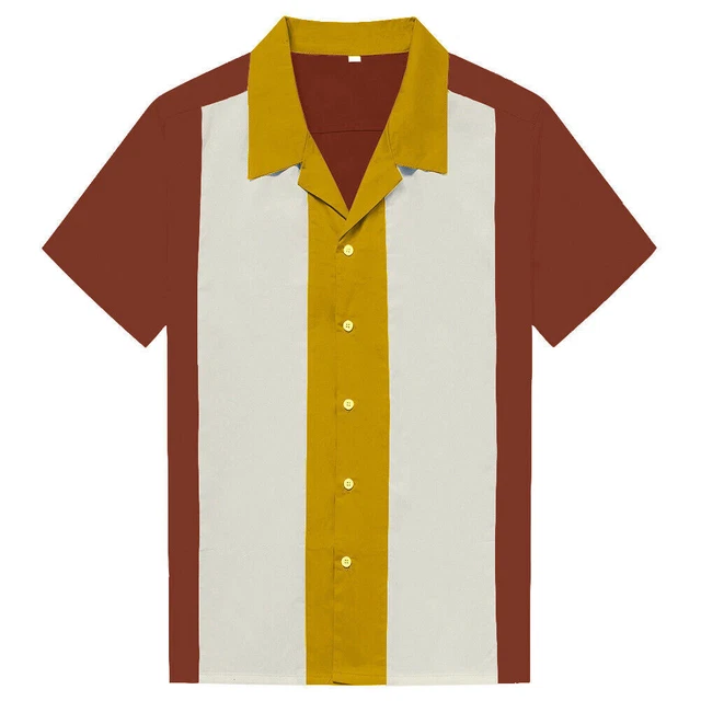 Anchor MSJ Men's Retro Camp Shirt - 50s Rockabilly Style, 97% Cotton, Vintage Bowling Shirt
