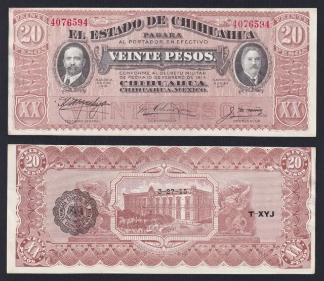 Mexico Chihuahua 20 Pesos 1915 P S537b Fds Unc- C-05