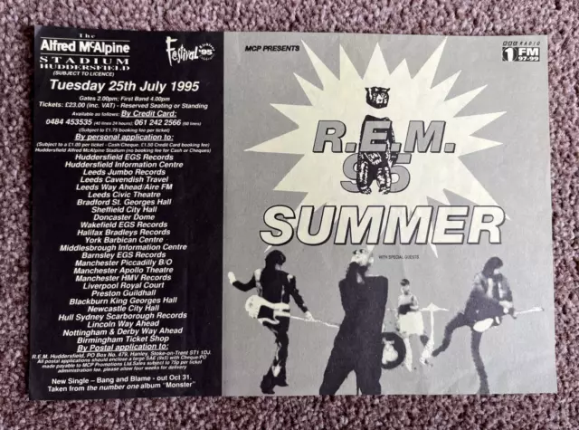 R.E.M. - Summer 95 - Huddersfield Stadium - Promo Flyer 1995