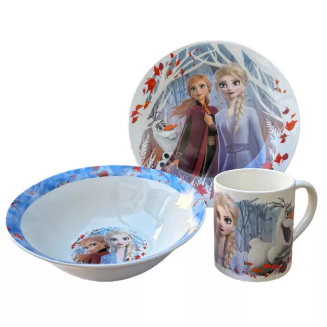 Set 3 Pezzi In Ceramica Frozen Disney Tazza Ciotola Piatto Stoviglie Per Bambini