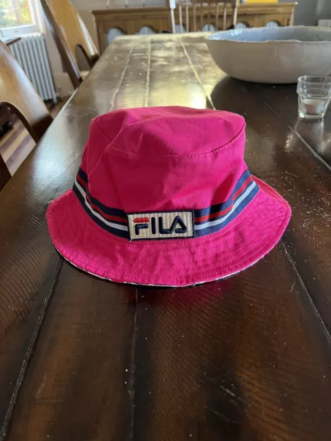 Fila Authentic Reversible Bucket Hat Men' Women' Pink Os Embroidered Patch Logo