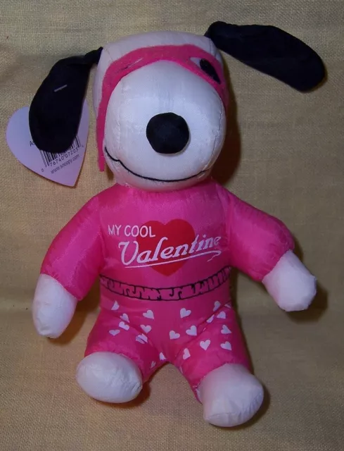 Snoopy Valentine Plush with Pink Mask 6" Sitting with "My Cool Valentine"